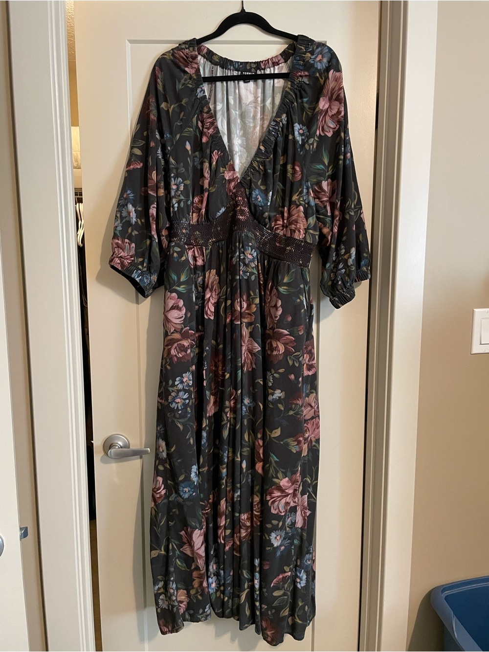 torrid Maxi Dress with Pink Rose and Blue Floral Print